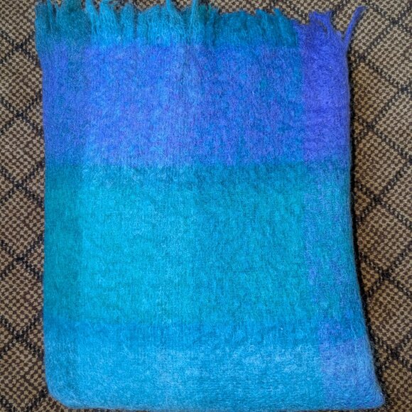 Avoca Handweavers Blanket Throw Mohair Wool Ireland Blue Purple Pink 65"x55" - Picture 9 of 11
